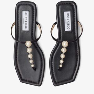 New JIMMY CHOO Alaina pearl embellished leather sandals 36.5 $575